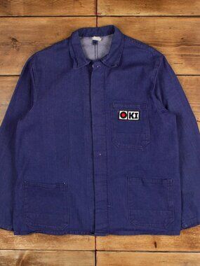 Vintage French Workwear Jacket L Mens Blue Cotton Chore Utility